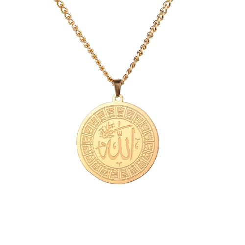 Ayatul Kursi Halskette Allah Halskette für Frauen Männer Islamische Schrift Symbole Allah Arabisch Halskette Nahost Allah Islam Religiöser Schmuck Muslimisches Geschenk (Allah Halskette gold 3) von EUEAVAN