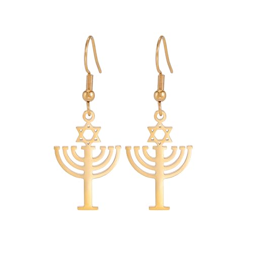 Chanukka Ohrringe Davidstern Ohrstecker für Frauen Chanukka Menora Tropfen Ohrringe Chanukka Schmuck Geschenk für Frauen jüdisches Amulett (gold) von EUEAVAN