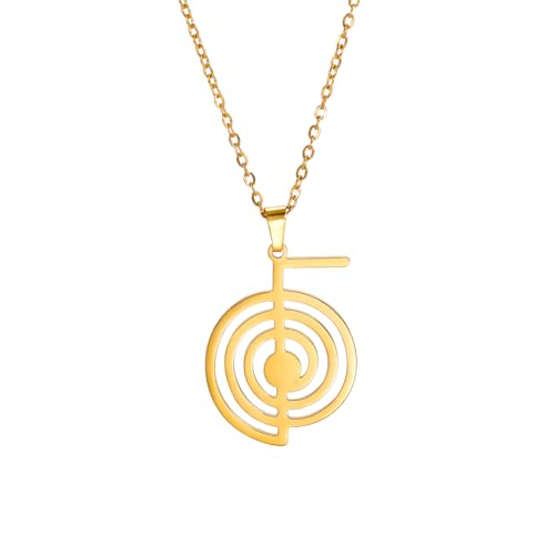 Cho Ku Rei Reiki Symbol Halskette Cho Ku Rei Energie Symbol Amulett Heilung Reiki Anhänger für Frauen Heilige Geometrie Halskette Yoga Power Spirale Meditation Schmuck (Cho Ku Rei Halskette Gold) von EUEAVAN