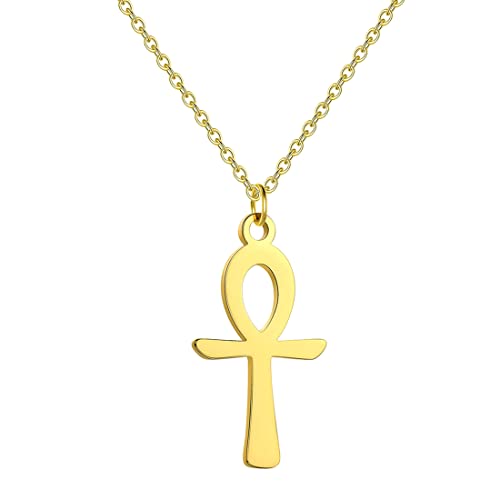 EUEAVAN Ägyptisches Ankh Kreuz Damen Halskette Anhänger Gebet Ägyptisches Koptisches Amulett Schlüssel des Lebens Kreuz Charm Halskette Klassischer Choker Schmuck Personalisierte Geschenke (gold) von EUEAVAN