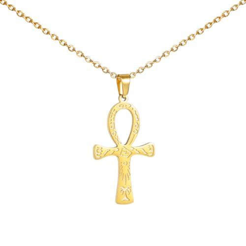 Ägyptisches Ankh Kreuz Damen Halskette Anhänger Gebet Ägyptisches Koptisches Amulett Schlüssel des Lebens Kreuz Charm Halskette Klassischer Choker Schmuck Personalisierte Geschenke (gold 2) von EUEAVAN