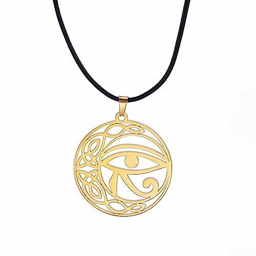 EUEAVAN Auge des Horus Halskette für Frauen Männer Keltischer Knoten Mond Rund Altägyptischer Anhänger Ankh Kreuz Afrikanischer Schmuck Schutz Amulett Religiöses Geschenk (Wachslinie Gold) von EUEAVAN