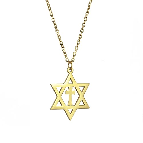 EUEAVAN Davidstern Halskette für Frauen Hexagramm Anhänger Halskette Amulett Symbo Jüdisch Israel Religiös David Schmuck Geschenk Frauen (Davids Kreuz Halskette Gold 2) von EUEAVAN