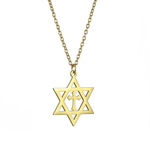 EUEAVAN Davidstern Halskette für Frauen Hexagramm Anhänger Halskette Amulett Symbo Jüdisch Israel Religiös David Schmuck Geschenk Frauen (david kreuz halskette gold) von EUEAVAN