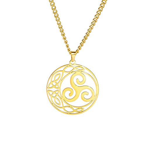 EUEAVAN Dreifache Spirale keltische Runde Anhänger Halskette Triskele Anhänger Edelstahl einstellbar Triskelion Swirl Anhänger Halskette Pagan Wiccan Anhänger Halskette (Gold) von EUEAVAN