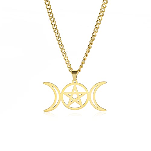 EUEAVAN Dreifacher Mond Göttin Pentagramm Stern Anhänger Halskette Amulett Pentagramm Religion Edelstahl Schmuck Symbol Hexerei Geschenke für Frauen Mädchen, 22, Edelstahl, Kein Edelstein von EUEAVAN