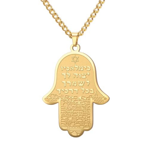 EUEAVAN Hamsa Hand der Fatima Halskette für Frauen Hebräischer Segensanhänger Jüdischer Davidstern Halskette Israel Allah Judentum Religiöser Schmuck Islamisches Amulett für Männer (Kreuz Kette Gold) von EUEAVAN