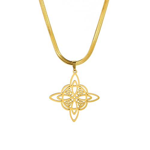 EUEAVAN Hexenknoten Halskette für Frauen Irischer Keltischer Knoten Anhänger Triquetra Dreifaltigkeits-Dreiecksknoten Wikingerschmuck Heidnisches Geschenk Klavikularkette Mädchen (Hexenknoten - gold) von EUEAVAN