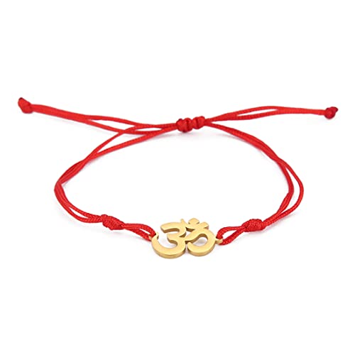 EUEAVAN Hindu OM OHM AUM Sanskrit Symbole Spirituelles Armband Glück Paar Charme Jade Faden Armreif Yoga Amulett Fußkettchen Schmuck Zubehör (Gold) von EUEAVAN