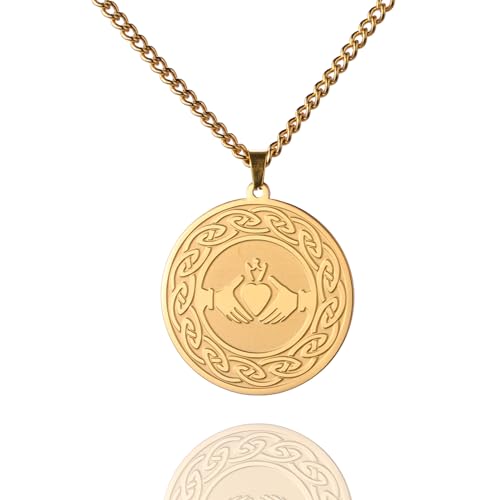 EUEAVAN Irische Claddagh Halskette Trinity Celtic Knot Anhänger Halskette Viel Glück Hexenknoten Claddagh Amulett Keltischer Schmuck für Frauen Männer St. Patrick's Day Geschenke (gold) von EUEAVAN