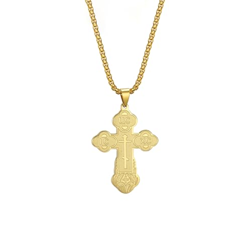 Orthodoxes Kreuz Anhänger Halskette Edelstahl Klassisches Kreuz Anhänger Halskette Russisch-Orthodoxer Amulett-Schmuck Religiöse Halskette (Orthodoxes Kreuz Boxkette gold) von EUEAVAN