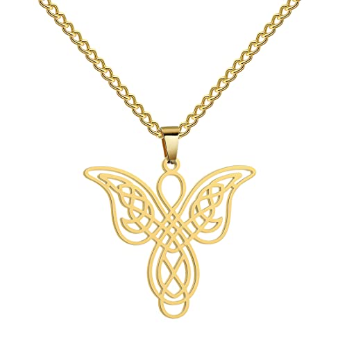 EUEAVAN Schmetterling Keltischer Knoten Halskette Durchbrochener Hexenknoten Anhänger Wicca Irland Halsband Skandinavien Wikinger Glücksschmuck Schutzamulett Frau Mädchen (gold) von EUEAVAN