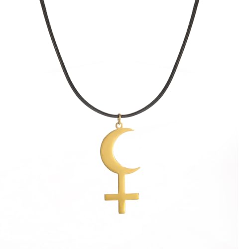 EUEAVAN Schwarzer Mond Lilith Göttin Symbol Halskette für Frauen Gothic Lilith Göttin Siegel Astrologie Mondsichel Kreuz Anhänger Pagan Schmuck Wiccan Geschenke Luzifers Symbol Männer (gold) von EUEAVAN