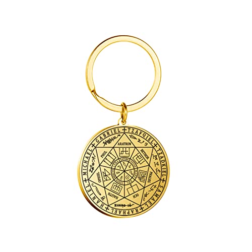 EUEAVAN Siegel der 7 Erzengel Anhänger Halskette Schlüsselanhänger für Männer St. Michael 7 Erzengel Siegel spiritueller Schutz Amulett Medaille heidnischer Schmuck Frauen (Schlüsselanhänger gold) von EUEAVAN