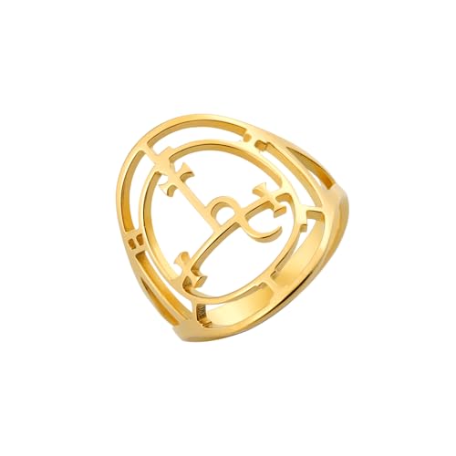 EUEAVAN Siegel der Lilith Ring für Frauen Männer Dämon Lilith Göttin Statement Ring Luzifers Zeichen Pagan Witchcraft Mythologie Schmuck Lilith Geschenk (gold, 8) von EUEAVAN