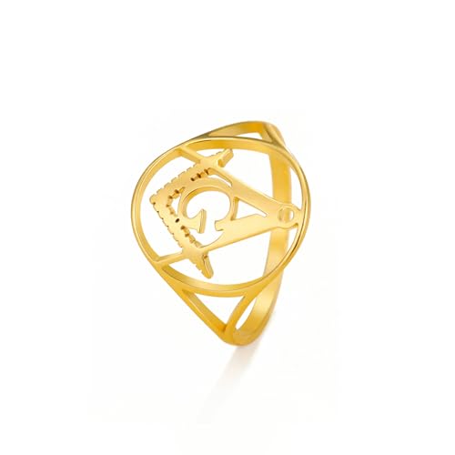 Freimaurer Ring für Männer Freimaurer Symbole Freimaurer Reiter Ringe Freimaurer Mitgliedschaft Meister Siegel Freimaurer Prime Geschenke Vintage religiöse Amulett Punk Hip Hop Frauen (gold, 7) von EUEAVAN