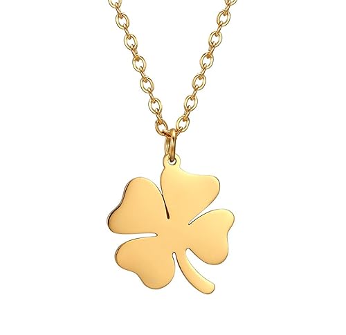 EUEAVAN Halskette mit vierblättrigem Kleeblatt-Anhänger, einfache Freundschaft, Choker, Amulett, Blumenschmuck, Geschenk für Frauen, Teenager, Mädchen, Edelstahl, Kein Edelstein (gold) von EUEAVAN