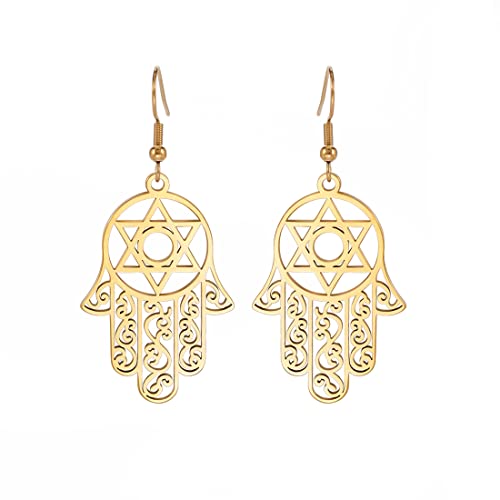 Hamsa Hand der Fatima Hexagramm Ohrringe Davidstern Böses Auge Ohrstecker Jüdischer Keltischer Knoten Frau Schutz Amulett Symbol Schmuck Mädchen Frau (gold) von EUEAVAN