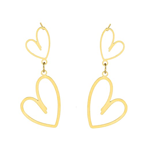 Hohle asymmetrische Liebesohrringe Herzring Liebe Geschichtete Ohrringe Edelstahl Ohrringe Niedlicher Mädchenschmuck Geschenk für Freundin Frauen (Gold) von EUEAVAN