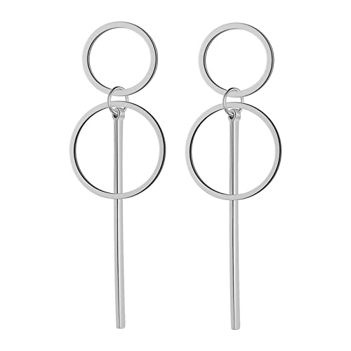 Kleine Gold Silber baumelnde Ohrstecker für Frauen, Edelstahl Zwei runde Ringe mit perforiertem Stick Anhänger baumelnde Ohrringe Geschenke für Frauen Mädchen, Edelstahl, Kein Edelstein von EUEAVAN