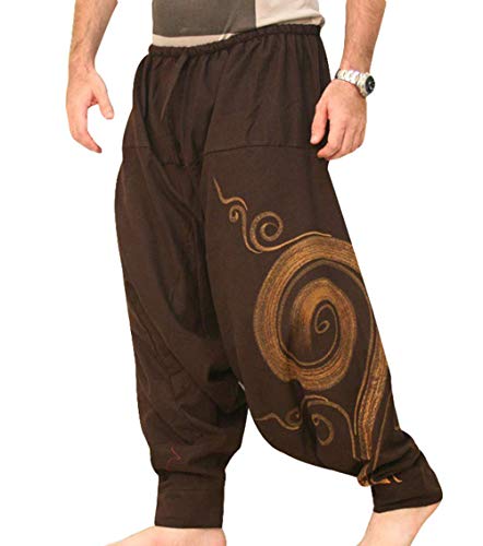 EUFANCE Männer Pluderhosen Bequeme elastische Taillenhosen Fashion Solid Color Casual Yoga Hippies Hosen Brown Größe M von EUFANCE