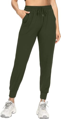 EUHOM Jogginghose Damen Sporthose Lang High Waist Sweathose Freizeithosen mit Taschen Kordelzug Trainingshose Yoga Hosen Lounge Pants Damen Jogger(Armeegrün, L) von EUHOM