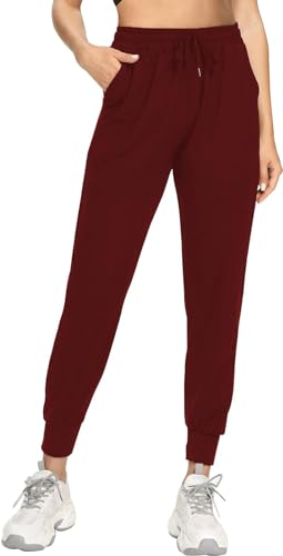 EUHOM Jogginghose Damen Sporthose Lang High Waist Sweathose Freizeithosen mit Taschen Kordelzug Trainingshose Yoga Hosen Lounge Pants Damen Jogger(Weinrot, L) von EUHOM