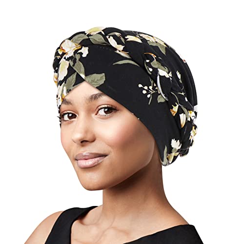 EULAPGOE Turban Mütze Damen Weich Turban Kopfwickel Kopfbedeckung Falten Kappe Haarausfall Hut Headwrap Schlafhut Turban-Mütze Beanie Schlafmütze(Schwarz) von EULAPGOE