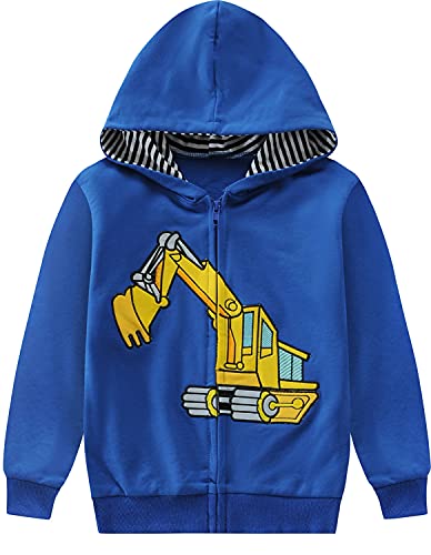 EULLA Kinder Jungen Zip Up Hoodie Sweatjacke Kapuzenjacke Bagger Kapuzenpullover Langarm Baumwolle Pullover Hoody Sweatshirt mit Reißverschluss 3# Blau Bagger DE 104 von EULLA