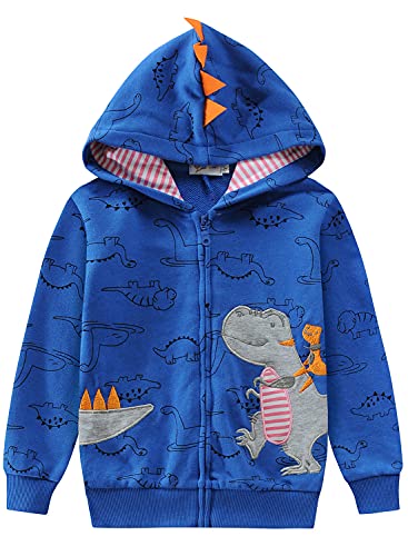 EULLA Jungen Hoodie Reißverschluss Kinder Pullover Baumwolle Tops Dinosaurier Langarm Jacke mit Kapuze Kleinkind Sweatshirts Outfit Herbst Winter Kleidung Geschenk 1-7 Jahre, 4# Dinosaurier-Blau von EULLA