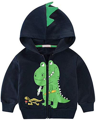 EULLA Jungen Hoodie Reißverschluss Kinder Pullover Baumwolle Tops Dinosaurier Langarm Jacke mit Kapuze Kleinkind Sweatshirts Outfit Herbst Winter Kleidung Geschenk 1-7 Jahre Gr. 4-5 Jahre von EULLA