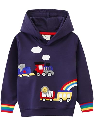 EULLA Kinder Jungen Hoodie Zug Kapuzenpullover Langarm Baumwolle Pullover Hoody Sweatshirt 3# Dunkelblau Zug DE 102 von EULLA