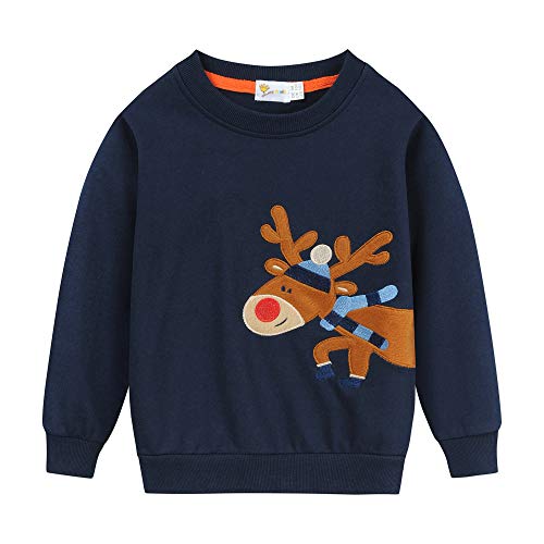 EULLA Kinder Jungen Mädchen Weihnacht Pullover Sweatshirt Weihnachtsoutfit Weihnachtspuli Winter Baumwolle Christmas Xmas Rentier Weihnachtskleidung Gr.122/128 7 Jahre 2# Dunkelblau Rentier DE 122 von EULLA