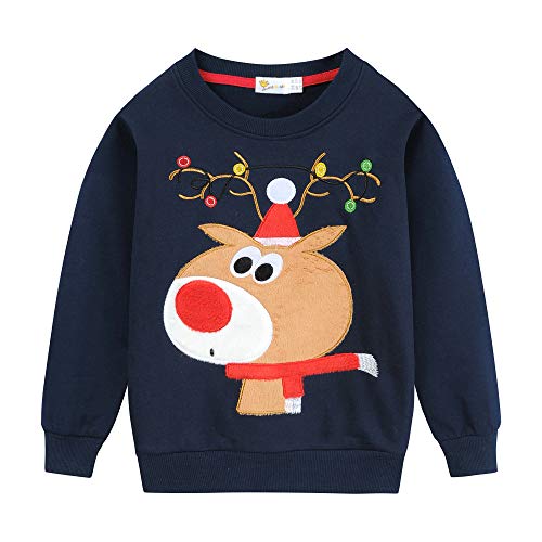 EULLA Kinder Jungen Mädchen Weihnacht Pullover Sweatshirt Weihnachtsoutfit Weihnachtspuli Winter Baumwolle Christmas Xmas Rentier Weihnachtskleidung Gr.98/104 4 Jahre 3# Dunkelblau Rentier DE 104 von EULLA