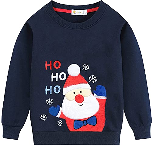 EULLA Kinder Jungen Mädchen Weihnacht Pullover Sweatshirt Weihnachtsoutfit Weihnachtspuli Christmas Xmas Weihnachtsmann Weihnachtskleidung Gr.104/110 5 Jahre 5# Dunkelblau Weihnachtsmann DE 110 von EULLA