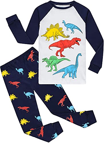 EULLA Kinder Jungen Schlafanzug Langarm Baumwolle Winter Pyjama Set Dinosaurier Zweiteiliger Nachtwäsche 2 Jahre alt Größe 92 G-Dunkelblau Dinosaurier DE 92 von EULLA