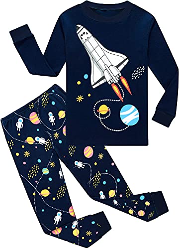 EULLA Kinder Jungen Schlafanzug Langarm Baumwolle Winter Pyjama Set Weltraum Planeten Zweiteiliger Nachtwäsche 2 Jahre alt Größe 92 B-Dunkelblau Weltraum Planeten DE 92 von EULLA