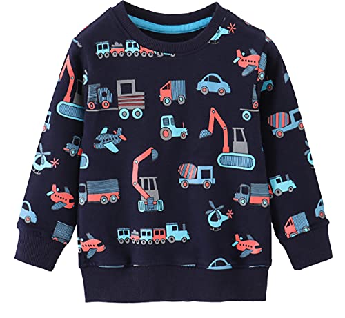 EULLA Kinder Jungen Sweatshirt Pullover Activewear Langarm Baumwolle Traktor Herbst Winter Oberteile 5 Jahre alt 1# Dunkelblau Traktor DE 110 von EULLA