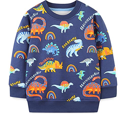 EULLA Kinder Jungen Sweatshirt Pullover Activewear Langarm Baumwolle Dinosaurier Herbst Winter Oberteile 6 Jahre alt 9-1# Dunkelblau Dinosaurier DE 116 von EULLA