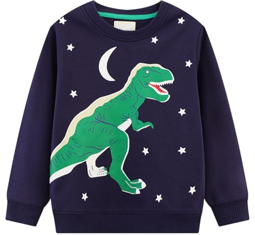 EULLA Kinder Jungen Sweatshirt Pullover Activewear Langarm Baumwolle Glow in The Dark Dinosaurier Herbst Winter Oberteile 4 Jahre alt 4-1# Dunkelblau Glow in The Dark Dinosaurier DE 104 von EULLA