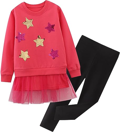 EULLA Kinder Kleidung Set Lange Tops Mädchen Warm Lange T-Shirt Top + Rock Hose Outfits mit Herzform 104 von EULLA