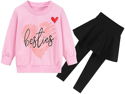 EULLA Kinder Kleidung Set Lange Tops Mädchen Warm Lange T-Shirt Top + Rock Hose Outfits mit Herzform 122 von EULLA