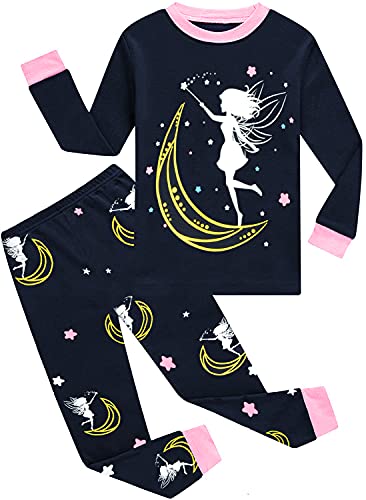 EULLA Kinder Mädchen Schlafanzüge Lang Baumwolle Winter Pyjama Set Glow in The Dark Prinzessin Zweiteilig Nachtwäsche 92 98 104 110 116 122 128 134 140 B-dunkelblau Glow in The Dark Prinzessin DE 134 von EULLA