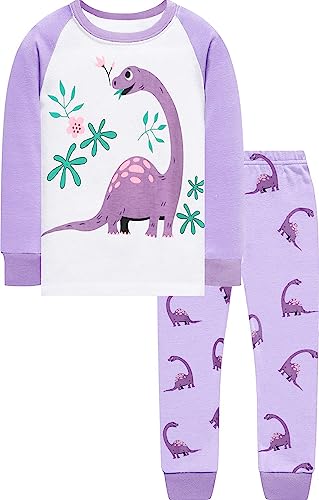 EULLA Kinder Mädchen Schlafanzüge Langarm Baumwolle Winter Pyjama Set Dinosaurier Zweiteilig Nachtwäsche 2 Jahre alt G-Lila Dinosaurier DE 92 von EULLA