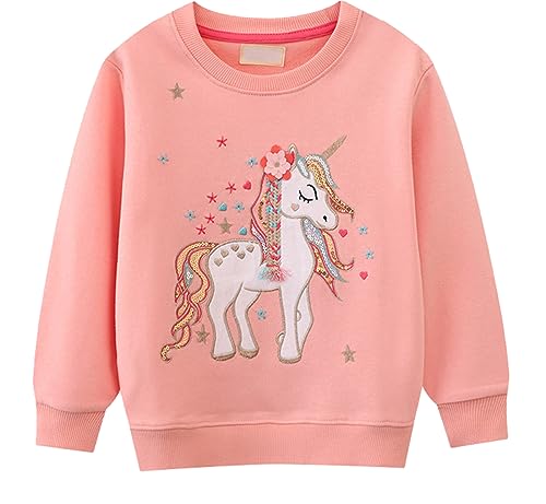 EULLA Kinder Mädchen Sweatshirt Pullover Activewear Langarm Baumwolle Einhorn Herbst Winter Oberteile 3 Jahre alt 3# Orange Einhorn DE 98 von EULLA