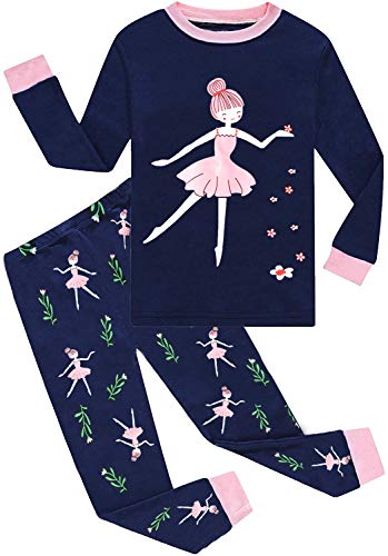 EULLA Kinder Schlafanzüge Mädchen Langarm Winter Pyjama Set Baumwolle Prinzessin Zweiteilig Nachtwäsche 2 Jahre alt C-Dunkelblau Prinzessin DE 92 von EULLA