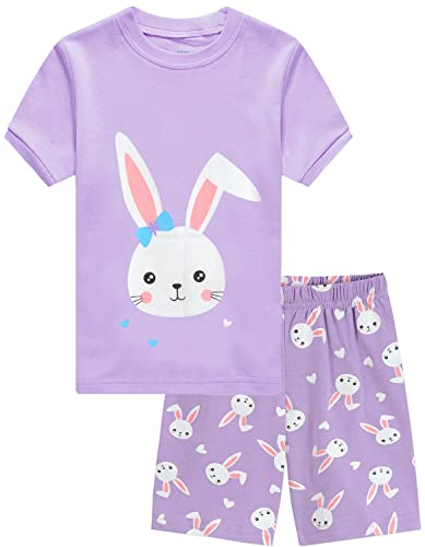 EULLA Kinder Schlafanzug Mädchen Kurz Sommer Pyjamas Set Ostern Hase Shorty Zweiteilig Nachtwäsche Baumwolle Größe 2 Jahre alt 8# Violett Ostern Hase DE 92 von EULLA