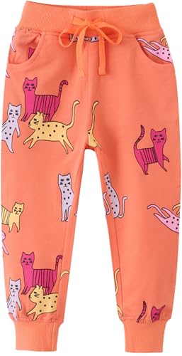 EULLA Mädchen Bottoms Jogginghose Katze Muster Sweathose Kinder Baumwolle Sporthose Mädchen Hose 110 von EULLA