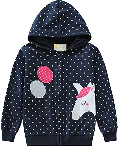 EULLA Kinder Mädchen Zip Up Hoodie Sweatjacke Kapuzenjacke Kapuzenpullover Langarm Baumwolle Einhorn Regenbogen Pullover Hoody Sweatshirt mit Reißverschluss 1# Dunkelblau Einhorn Regenbogen DE 104 von EULLA