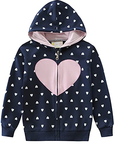 EULLA Kinder Mädchen Zip Up Hoodie Sweatjacke Kapuzenjacke Kapuzenpullover Langarm Baumwolle Rosa Liebe Pullover Hoody Sweatshirt mit Reißverschluss 4# Dunkelblau Rosa Liebe DE 122 von EULLA